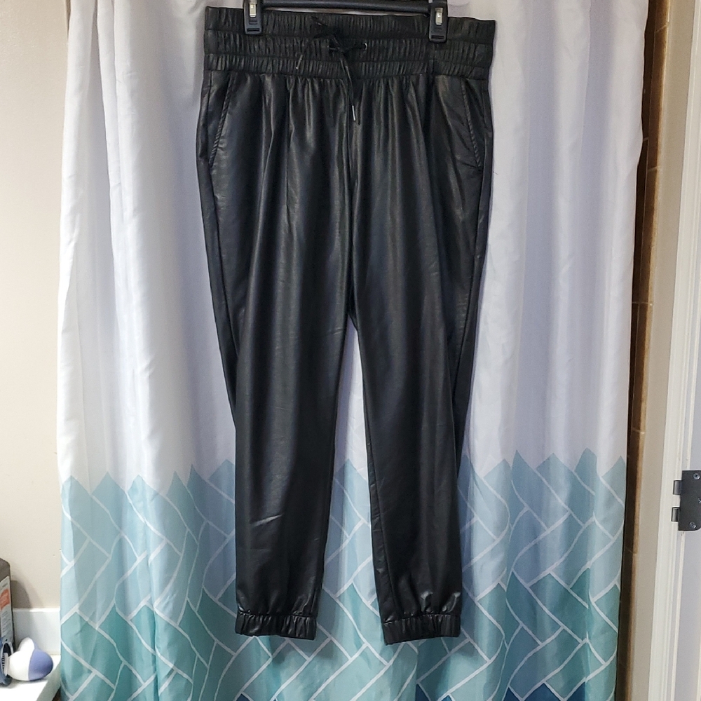 Black Faux Leather Jogger Pants